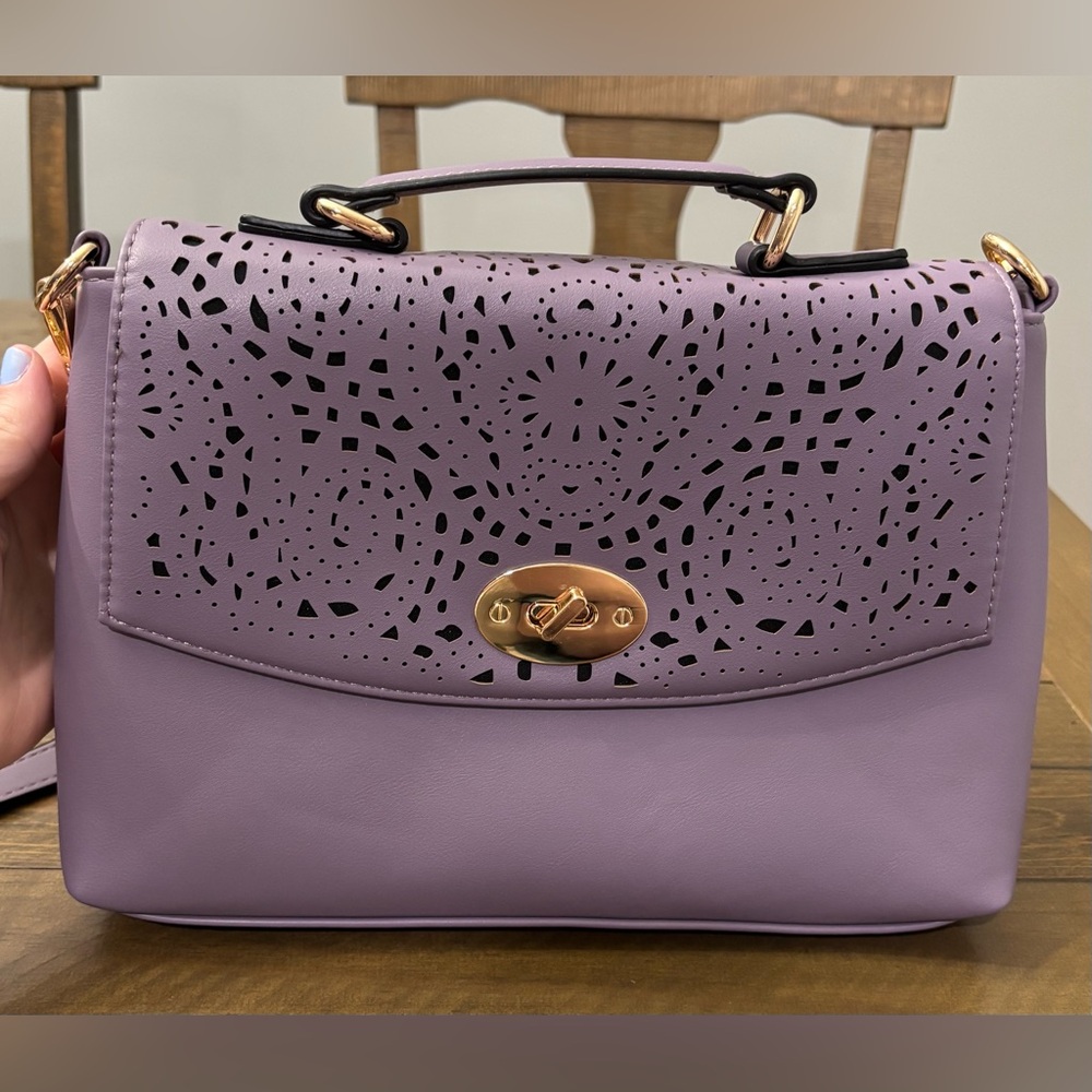 Mellow World Quinn Perforated Crossbody Bag in Dusty Lavender Faux Leather